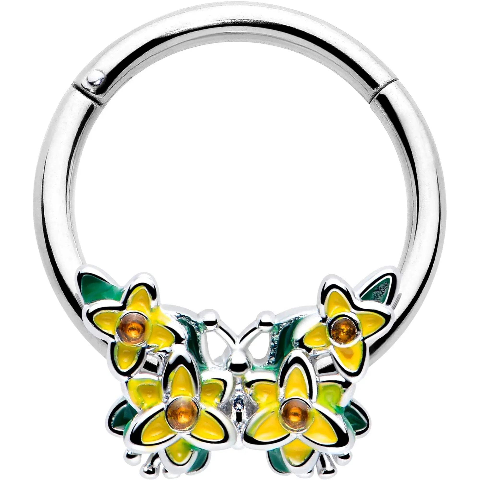 16G 3/8 Yellow CZ Gem Blooming Butterfly Hinged Segment Ring - BodyCandy - Flyclothing LLC