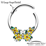 16G 3/8 Yellow CZ Gem Blooming Butterfly Hinged Segment Ring - BodyCandy - Flyclothing LLC