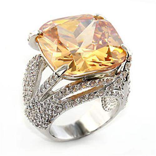 80607 - Rhodium Brass Ring with AAA Grade CZ in Champagne - Alamode - Flyclothing LLC