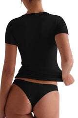 Lovelet Scoop Neck Short Sleeve T-Shirt - Trendsi - Flyclothing LLC