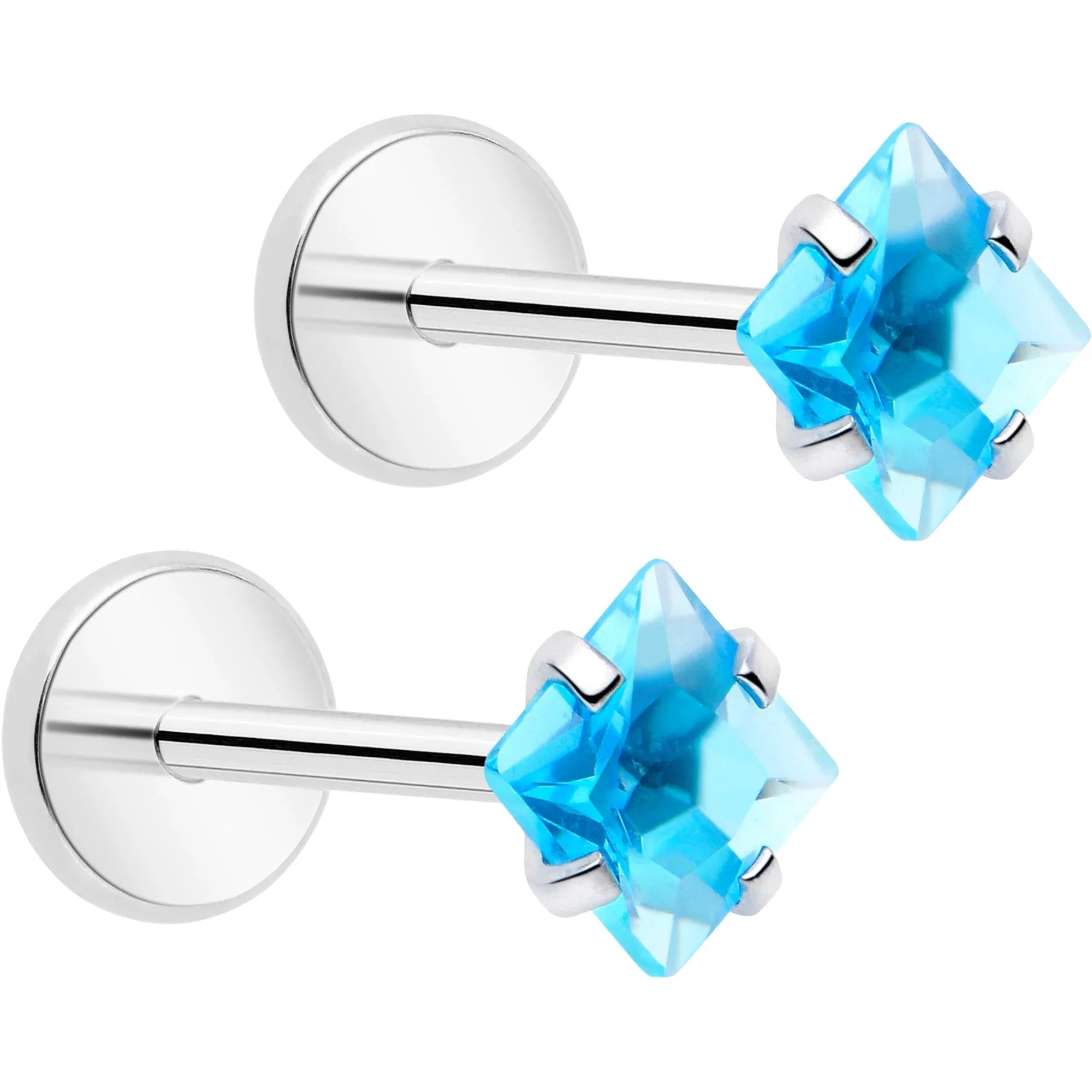3mm CZ Gem Square Flat Back Stud Earrings - 1 Pair - BodyCandy - Flyclothing LLC