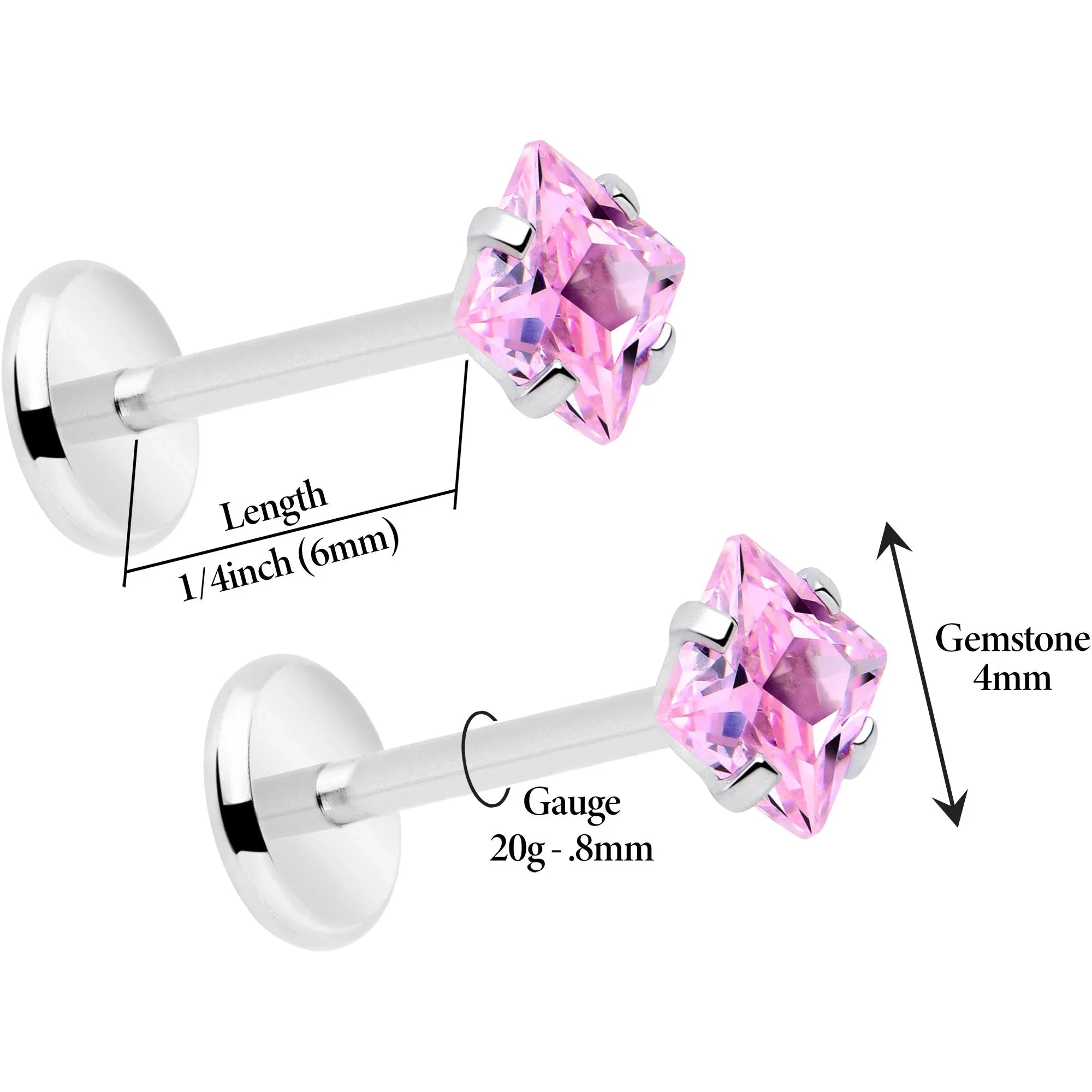 3mm CZ Gem Square Flat Back Stud Earrings - 1 Pair - BodyCandy - Flyclothing LLC