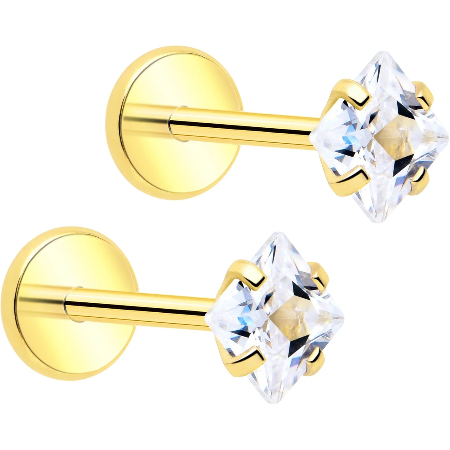 3mm CZ Gem Square Flat Back Stud Earrings - 1 Pair - BodyCandy - Flyclothing LLC