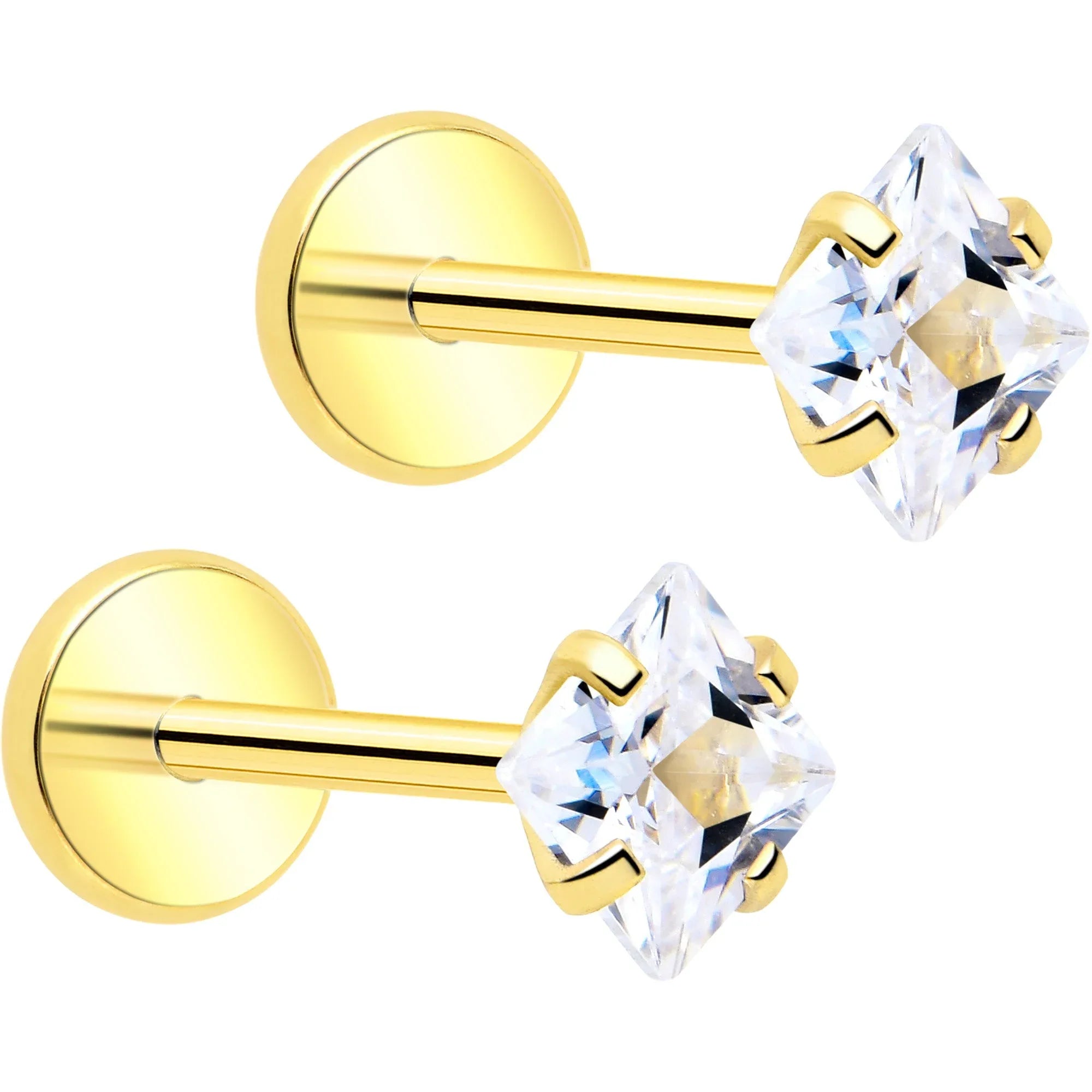 3mm CZ Gem Square Flat Back Stud Earrings - 1 Pair - BodyCandy - Flyclothing LLC