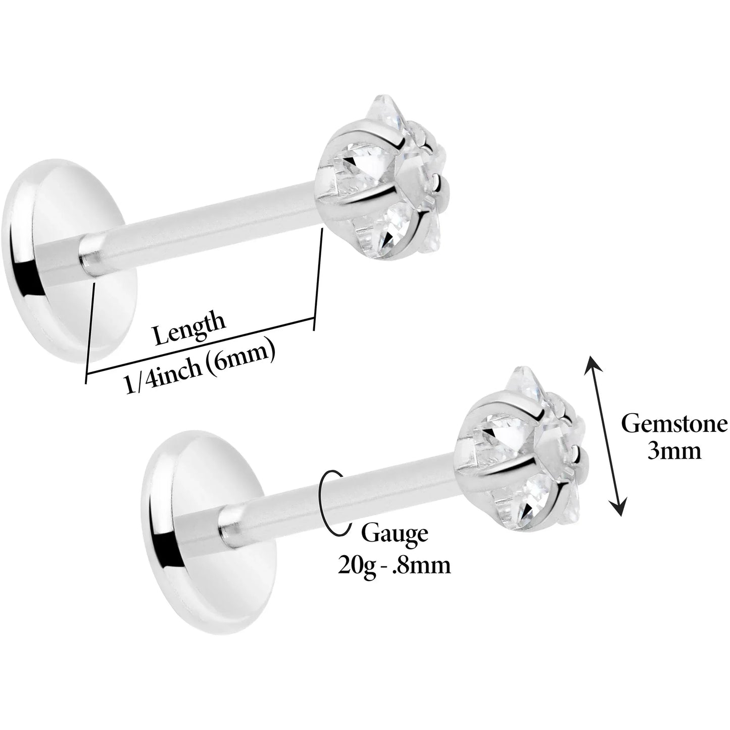 3mm CZ Star Flat Back Stud Earrings - 1 Pair - BodyCandy - Flyclothing LLC