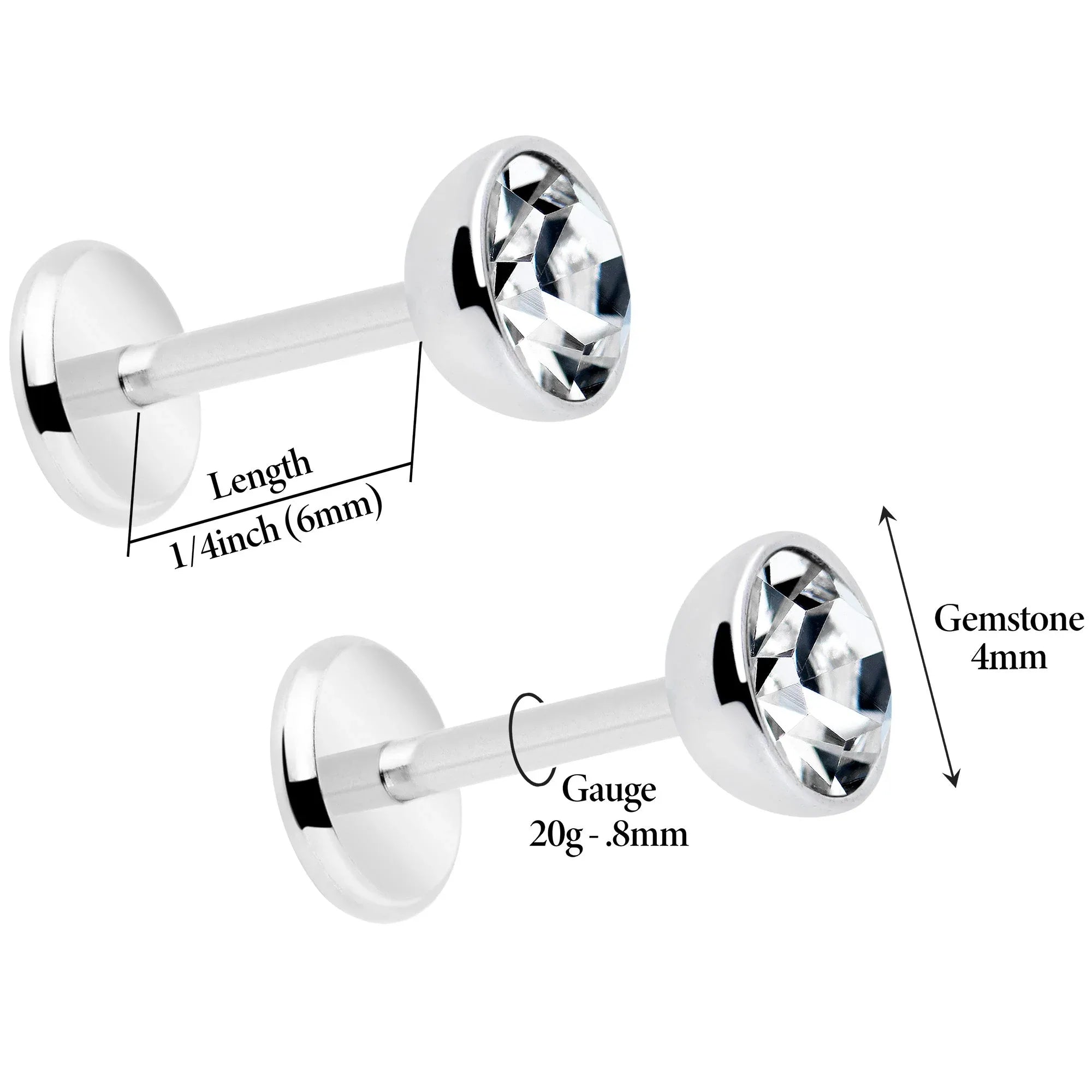 4mm CZ Gem Round Flat Back Stud Earrings - 1 Pair - BodyCandy - Flyclothing LLC