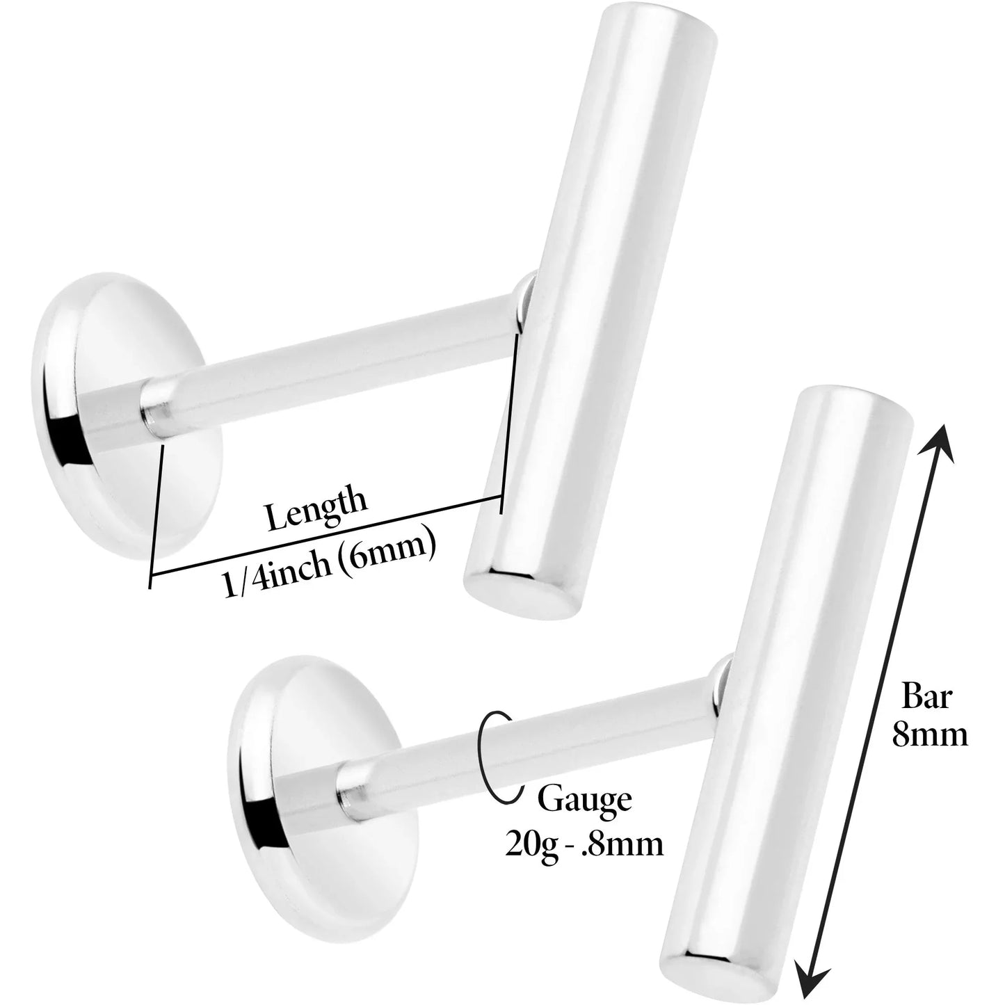 316L Surgical Steel Straight Barbell Flat Back Stud Earrings - 1 Pair - BodyCandy - Flyclothing LLC