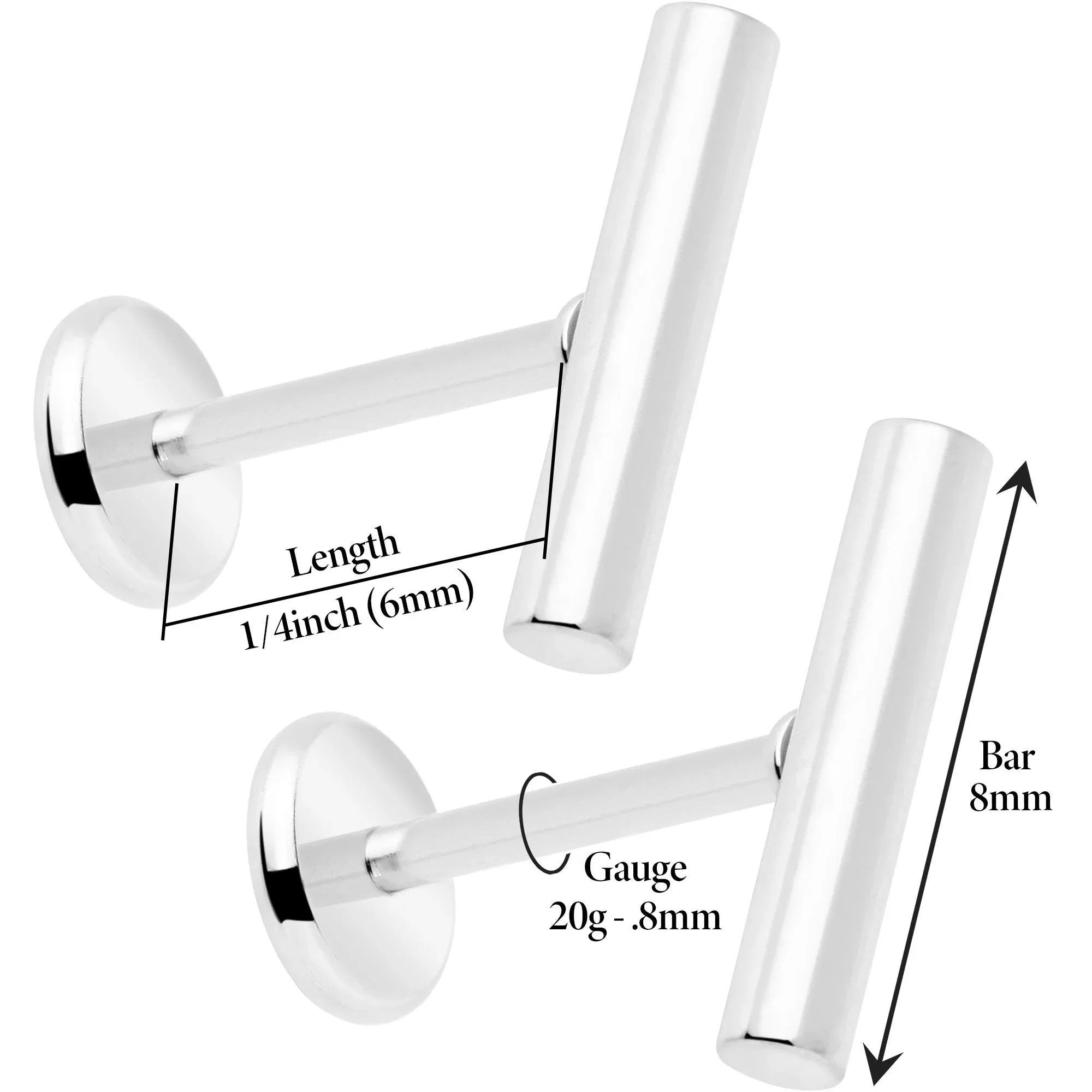 316L Surgical Steel Straight Barbell Flat Back Stud Earrings - 1 Pair - BodyCandy - Flyclothing LLC