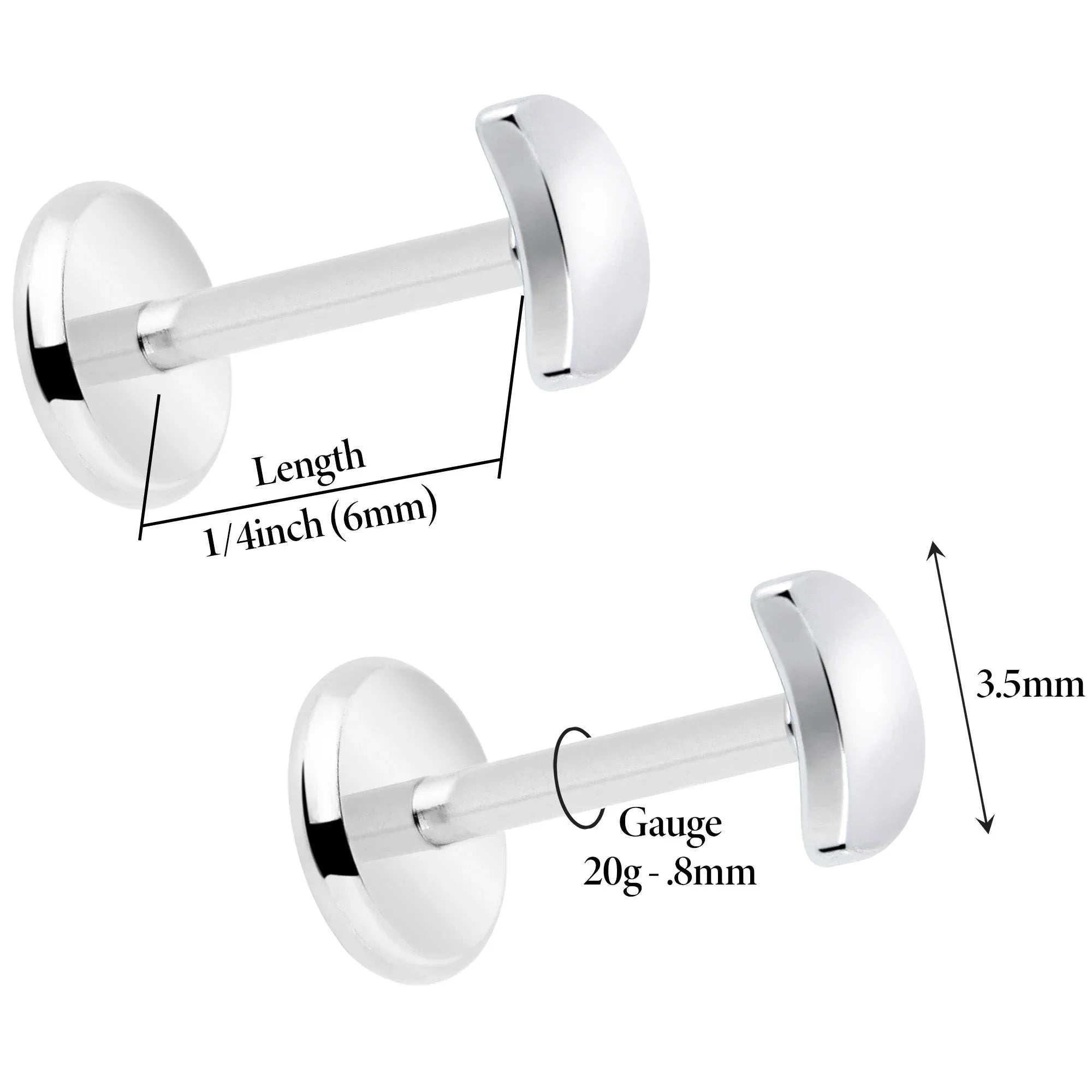 4mm Crescent Moon Flat Back Stud Earrings - 1 Pair - BodyCandy - Flyclothing LLC