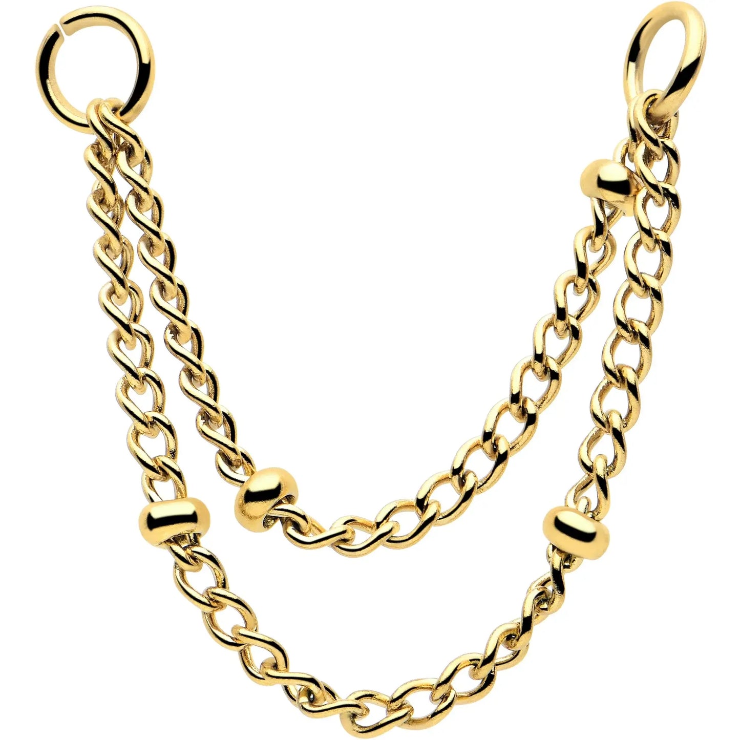 1 3/8 Gold Tone Flat Back Earring Removable Connector Chain Beaded - BodyCandy - Flyclothing LLC