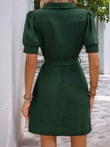 Perfee Tie Waist Button Down Short Sleeve Mini Dress - Trendsi - Flyclothing LLC