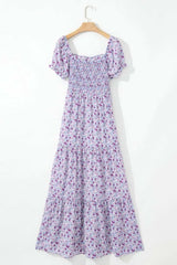 Tiered Floral Shirred High Waist Maxi Dress - Trendsi - Flyclothing LLC