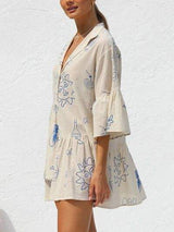 Button Detail Printed Mini Dress - Trendsi - Flyclothing LLC