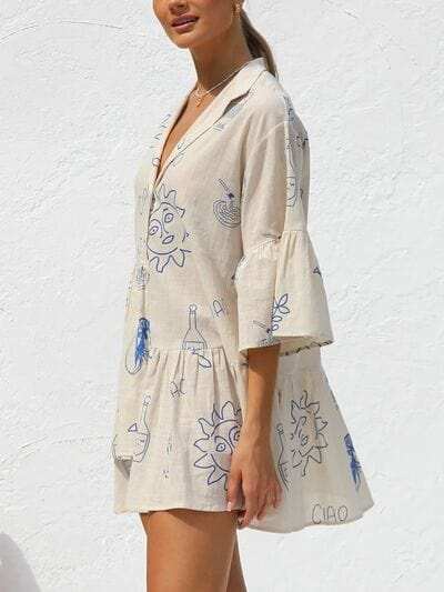 Button Detail Printed Mini Dress - Trendsi - Flyclothing LLC