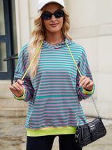 Drawstring Contrast Striped Long Sleeve Hoodie - Trendsi - Flyclothing LLC