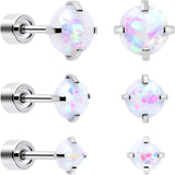 White Synthetic Opal Flat Back Stud Earrings - 3 Pairs - BodyCandy - Flyclothing LLC