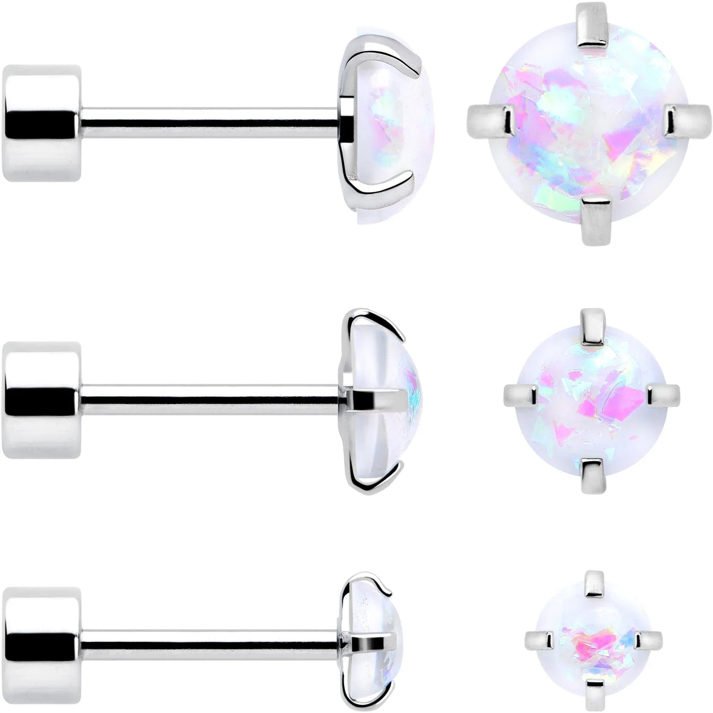 White Synthetic Opal Flat Back Stud Earrings - 3 Pairs - BodyCandy - Flyclothing LLC