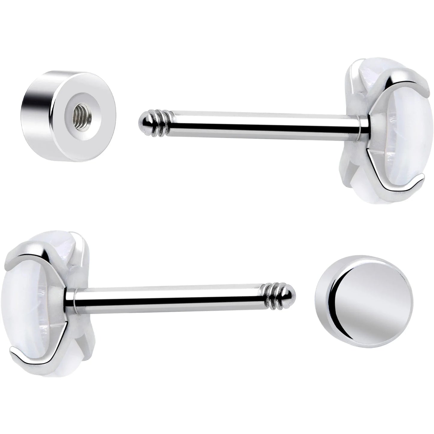 White Synthetic Opal Flat Back Stud Earrings - 3 Pairs - BodyCandy - Flyclothing LLC