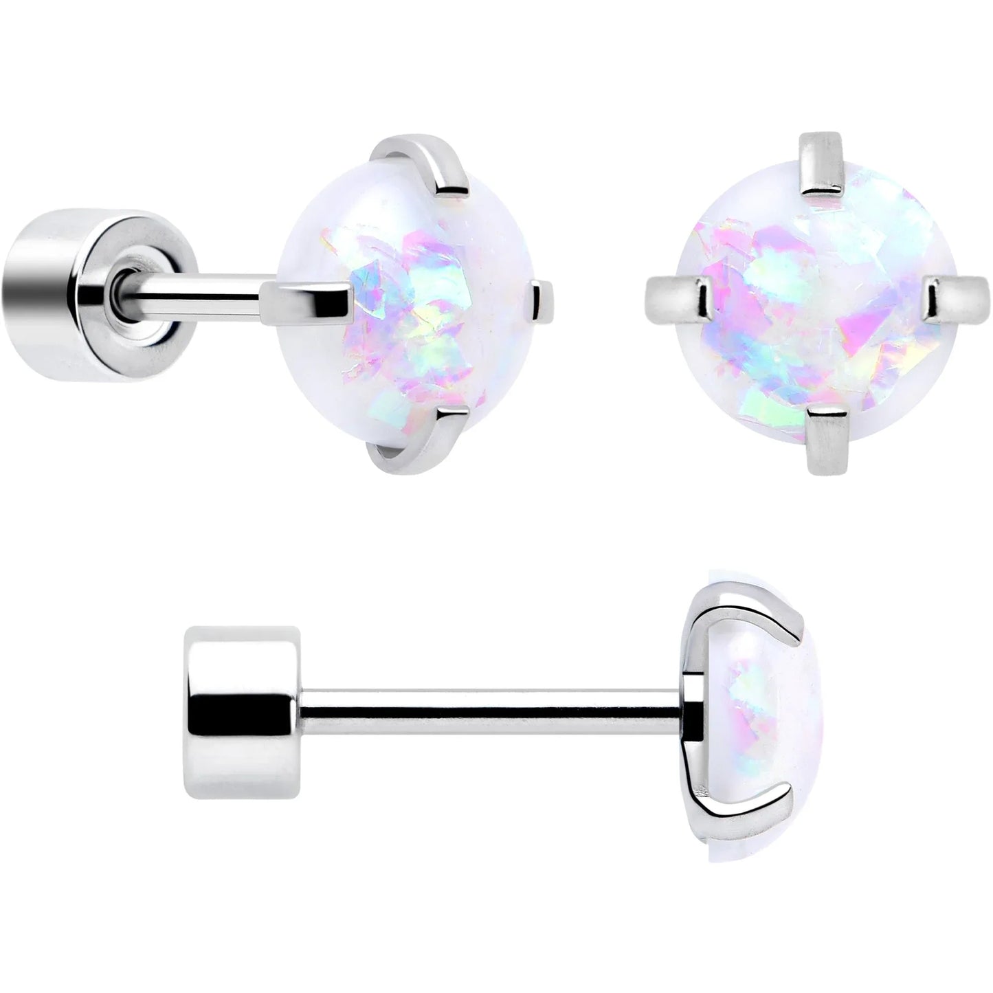 White Synthetic Opal Flat Back Stud Earrings - 3 Pairs - BodyCandy - Flyclothing LLC