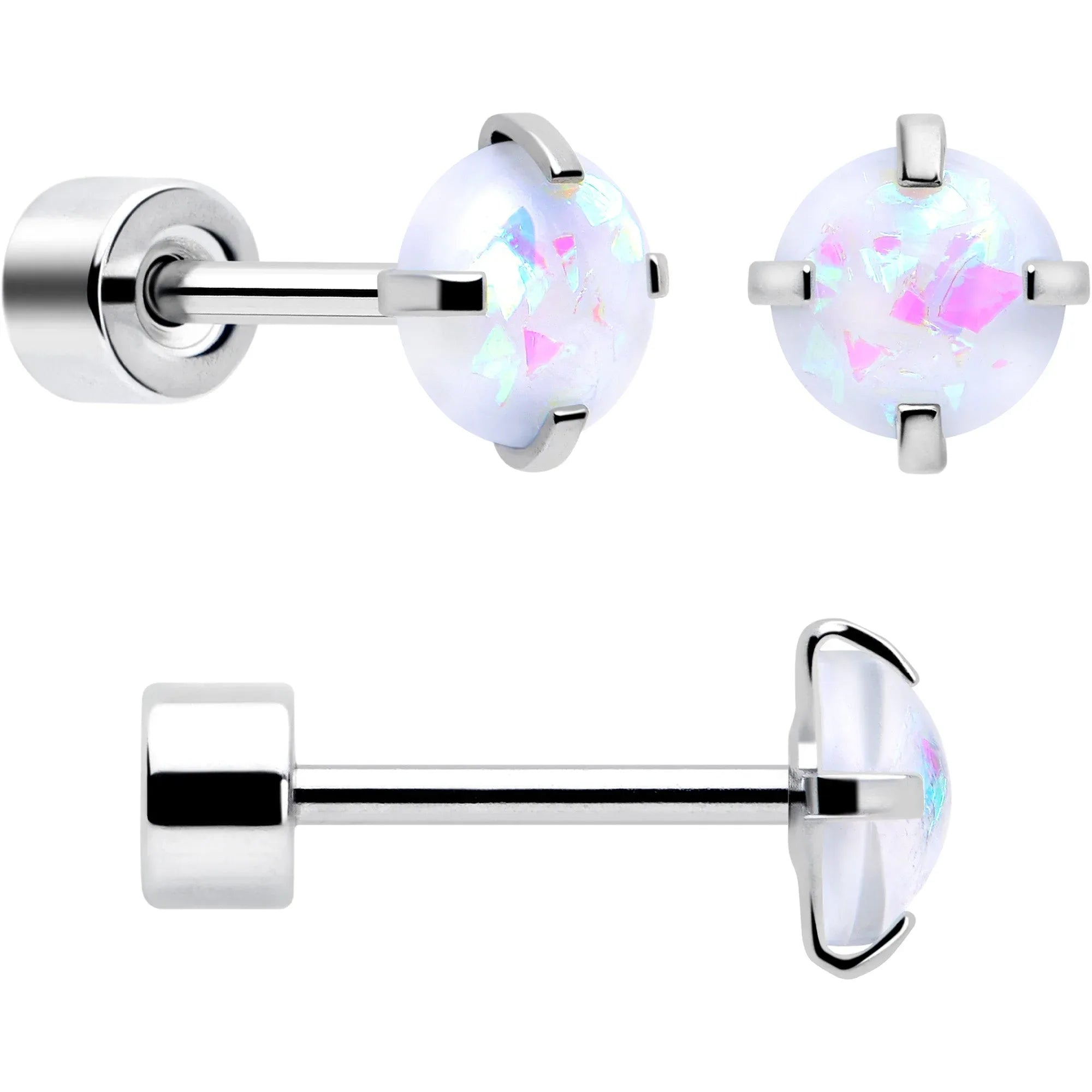 White Synthetic Opal Flat Back Stud Earrings - 3 Pairs - BodyCandy - Flyclothing LLC