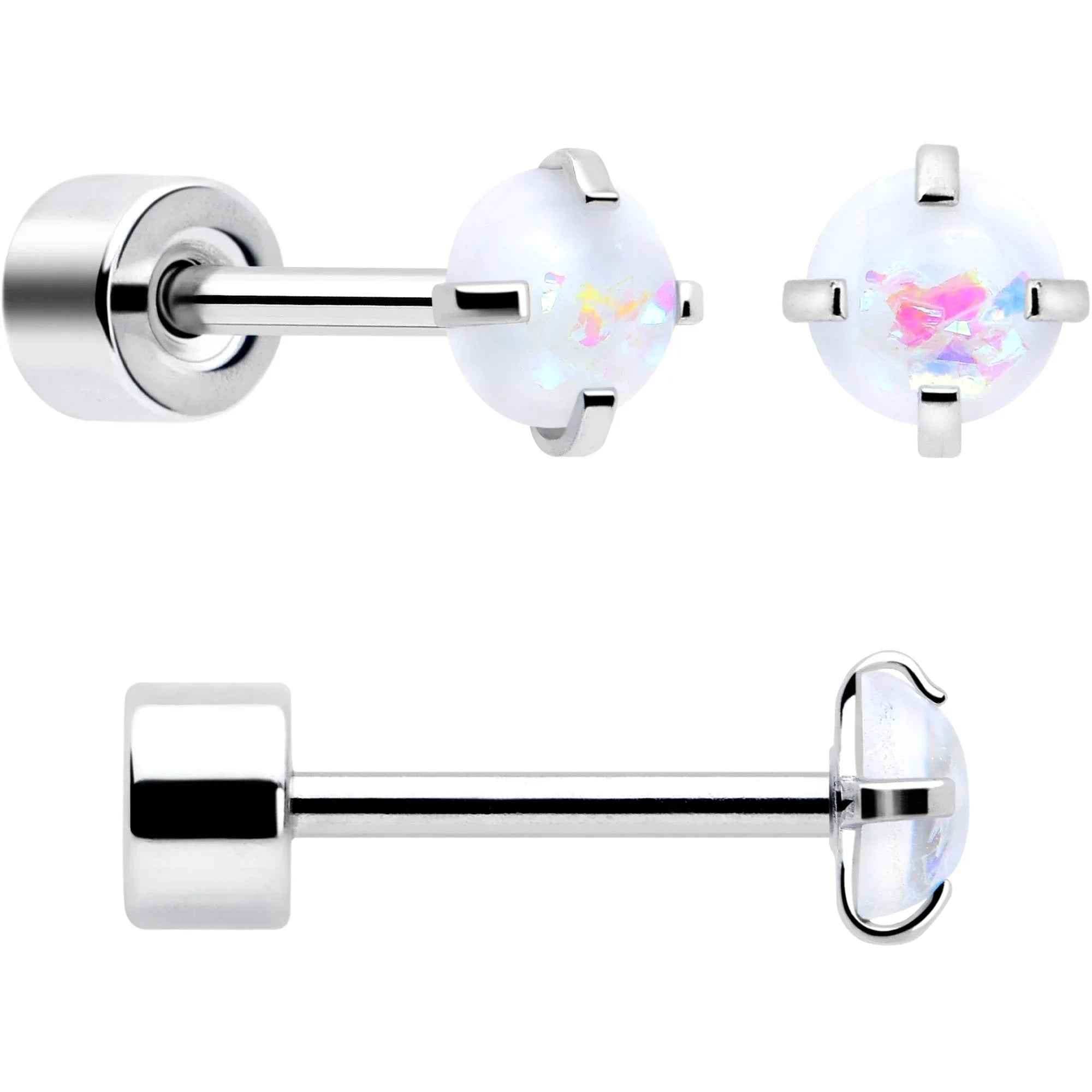 White Synthetic Opal Flat Back Stud Earrings - 3 Pairs - BodyCandy - Flyclothing LLC