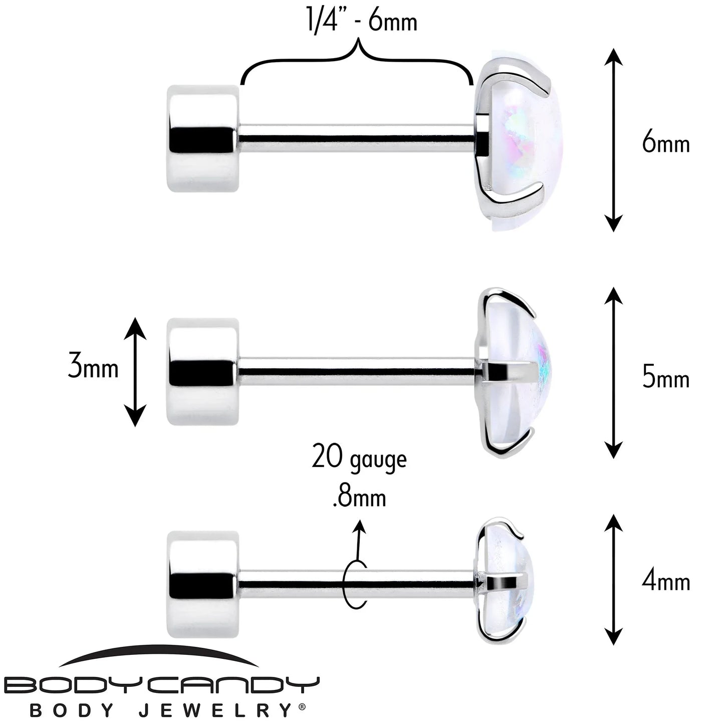 White Synthetic Opal Flat Back Stud Earrings - 3 Pairs - BodyCandy - Flyclothing LLC