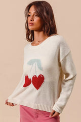 SO ME Heart Cherry Knitted Valentine Sweater Top - Trendsi - Flyclothing LLC