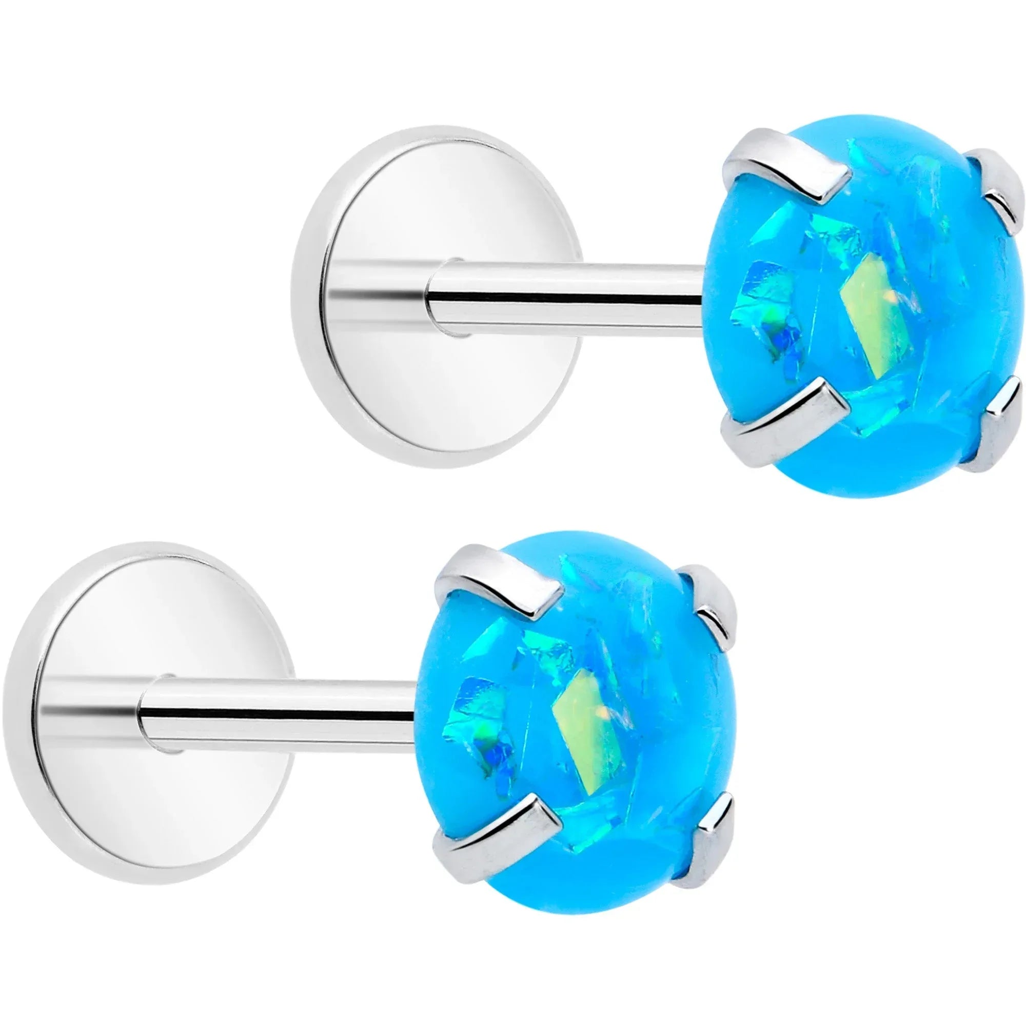 4mm Synthetic Opal Threadless Flat Back Earrings - BodyCandy - Flyclothing LLC