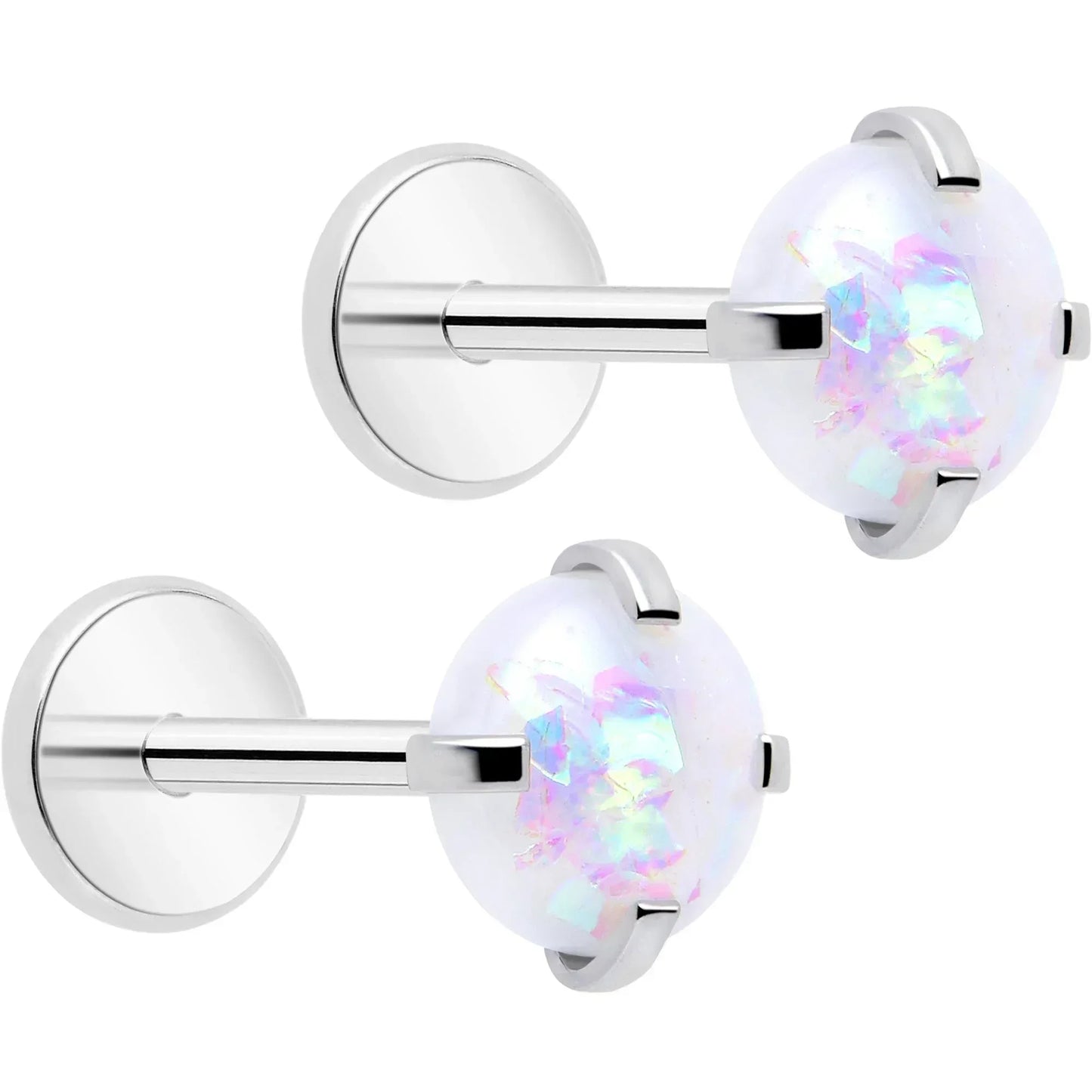 4mm Synthetic Opal Threadless Flat Back Earrings - BodyCandy - Flyclothing LLC