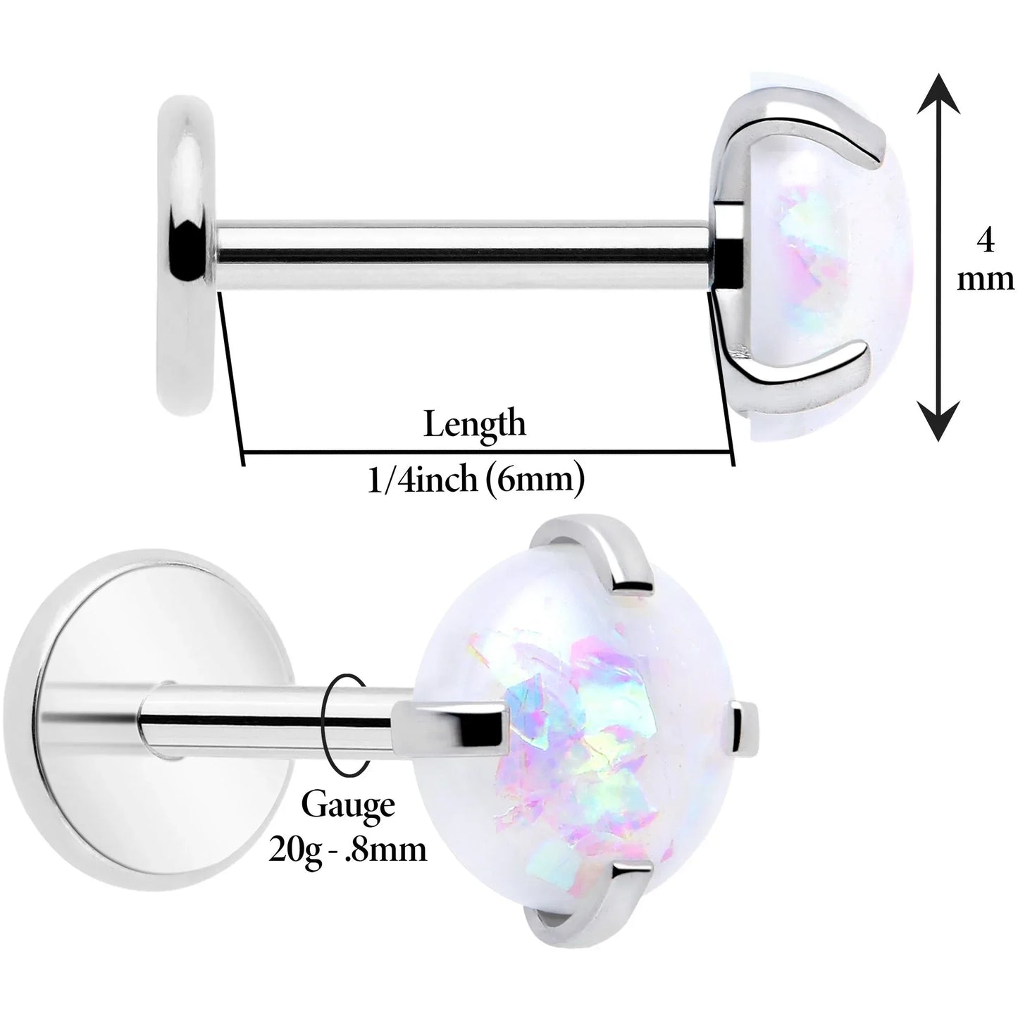 4mm Synthetic Opal Threadless Flat Back Earrings - BodyCandy - Flyclothing LLC