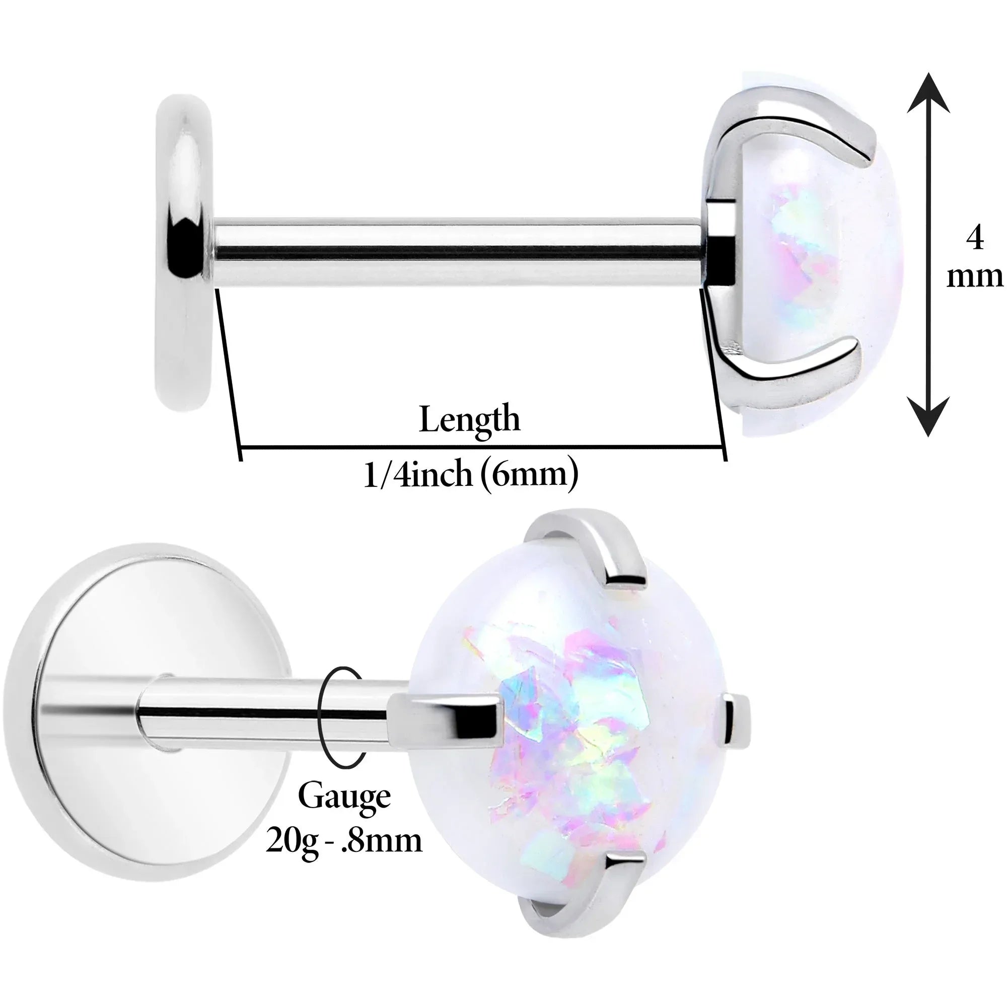 4mm Synthetic Opal Threadless Flat Back Earrings - BodyCandy - Flyclothing LLC