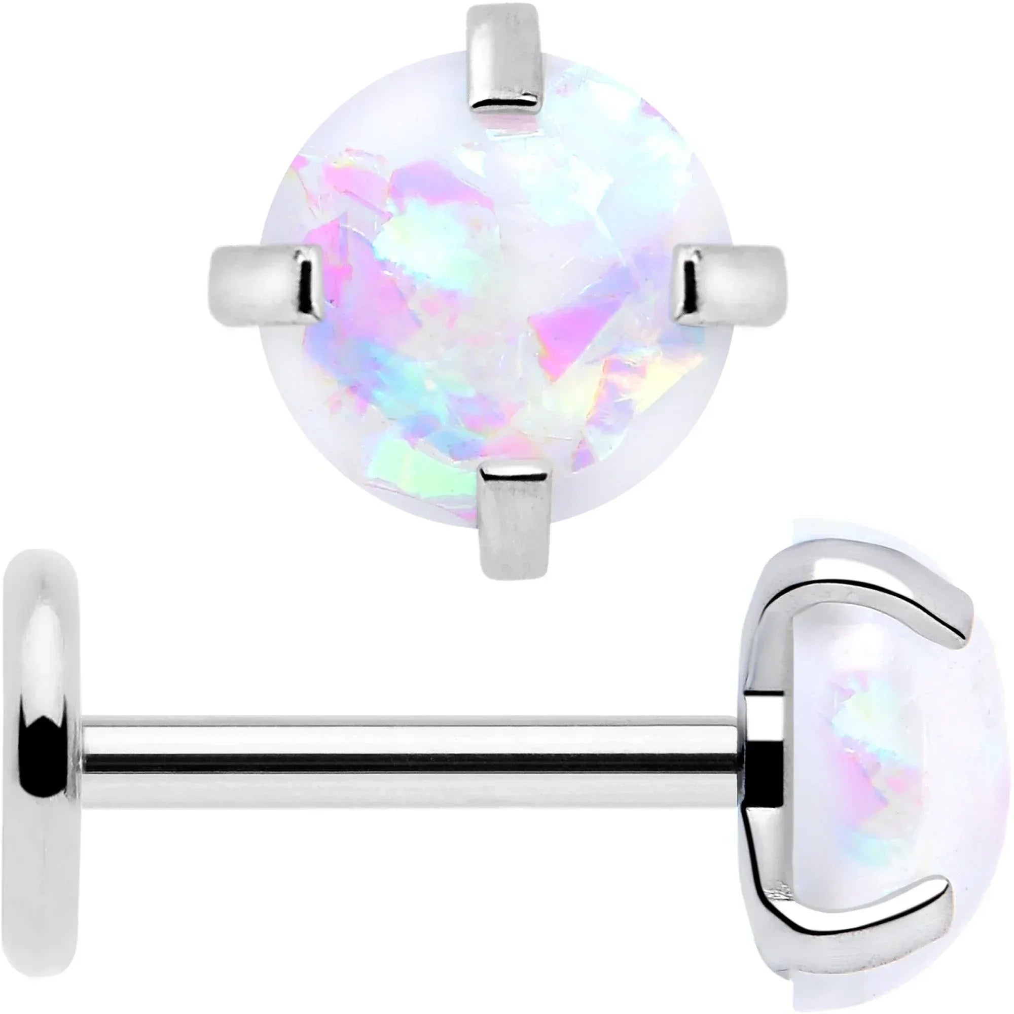 4mm Synthetic Opal Threadless Flat Back Earrings - BodyCandy - Flyclothing LLC