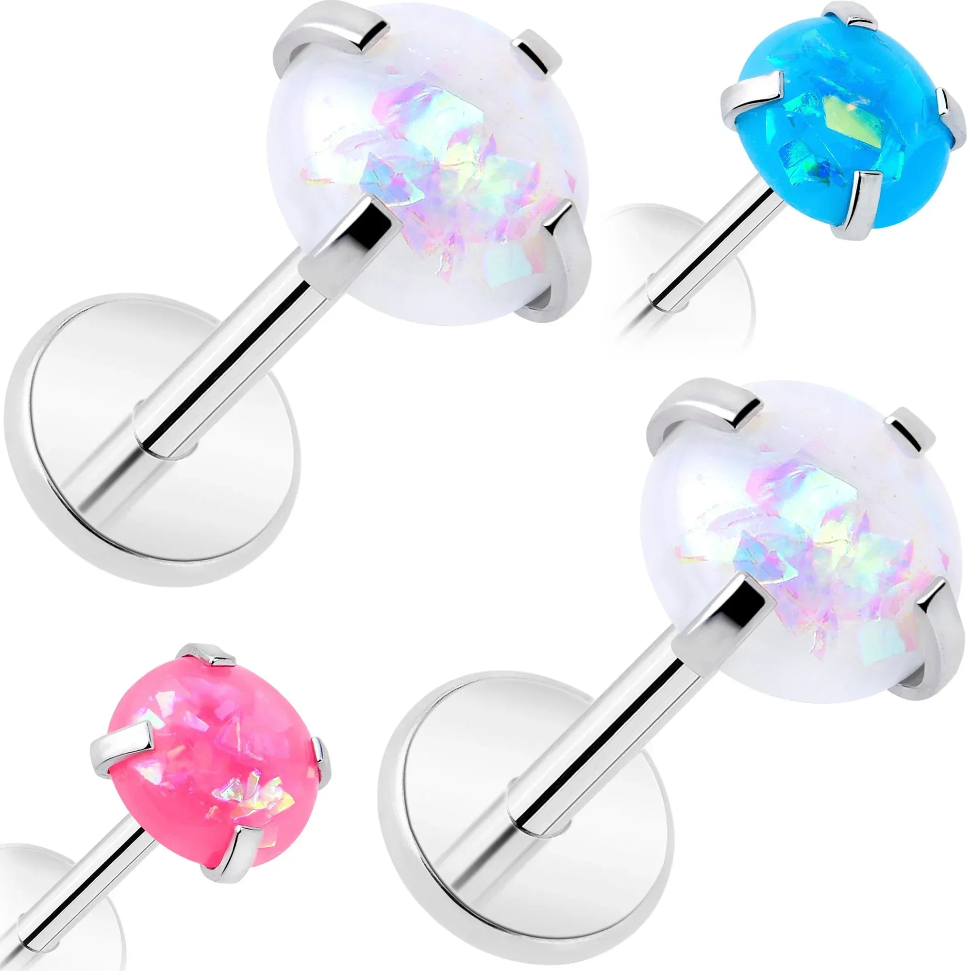 4mm Synthetic Opal Threadless Flat Back Earrings - BodyCandy - Flyclothing LLC
