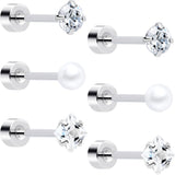 20G Clear Gem White Orb Flatback Earring Set of 6 - BodyCandy - Flyclothing LLC