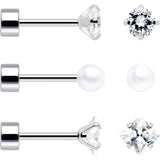 20G Clear Gem White Orb Flatback Earring Set of 6 - BodyCandy - Flyclothing LLC