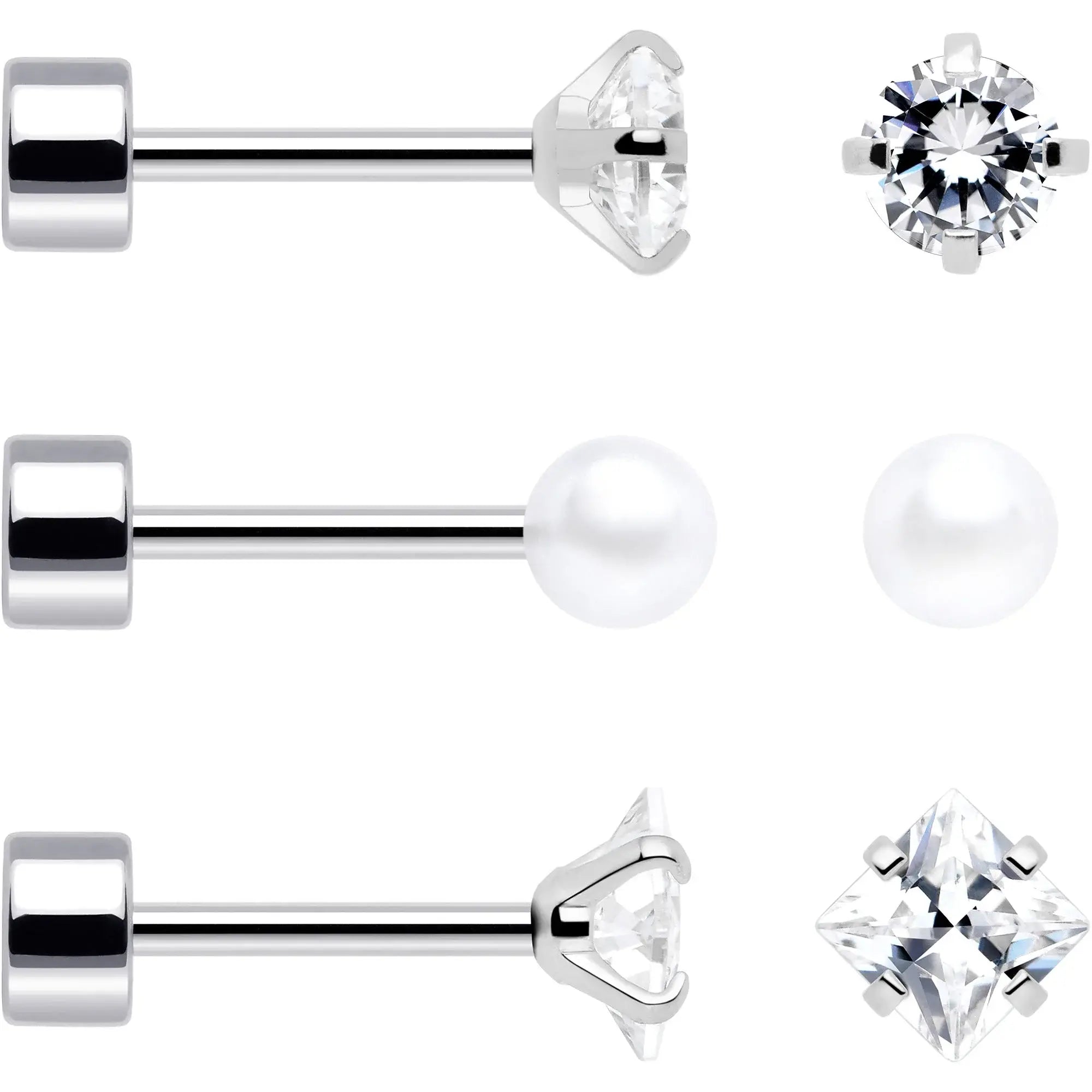 20G Clear Gem White Orb Flatback Earring Set of 6 - BodyCandy - Flyclothing LLC