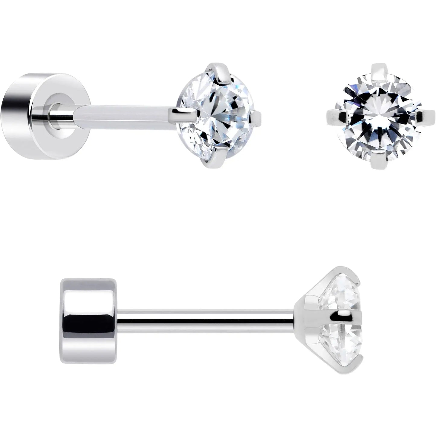20G Clear Gem White Orb Flatback Earring Set of 6 - BodyCandy - Flyclothing LLC