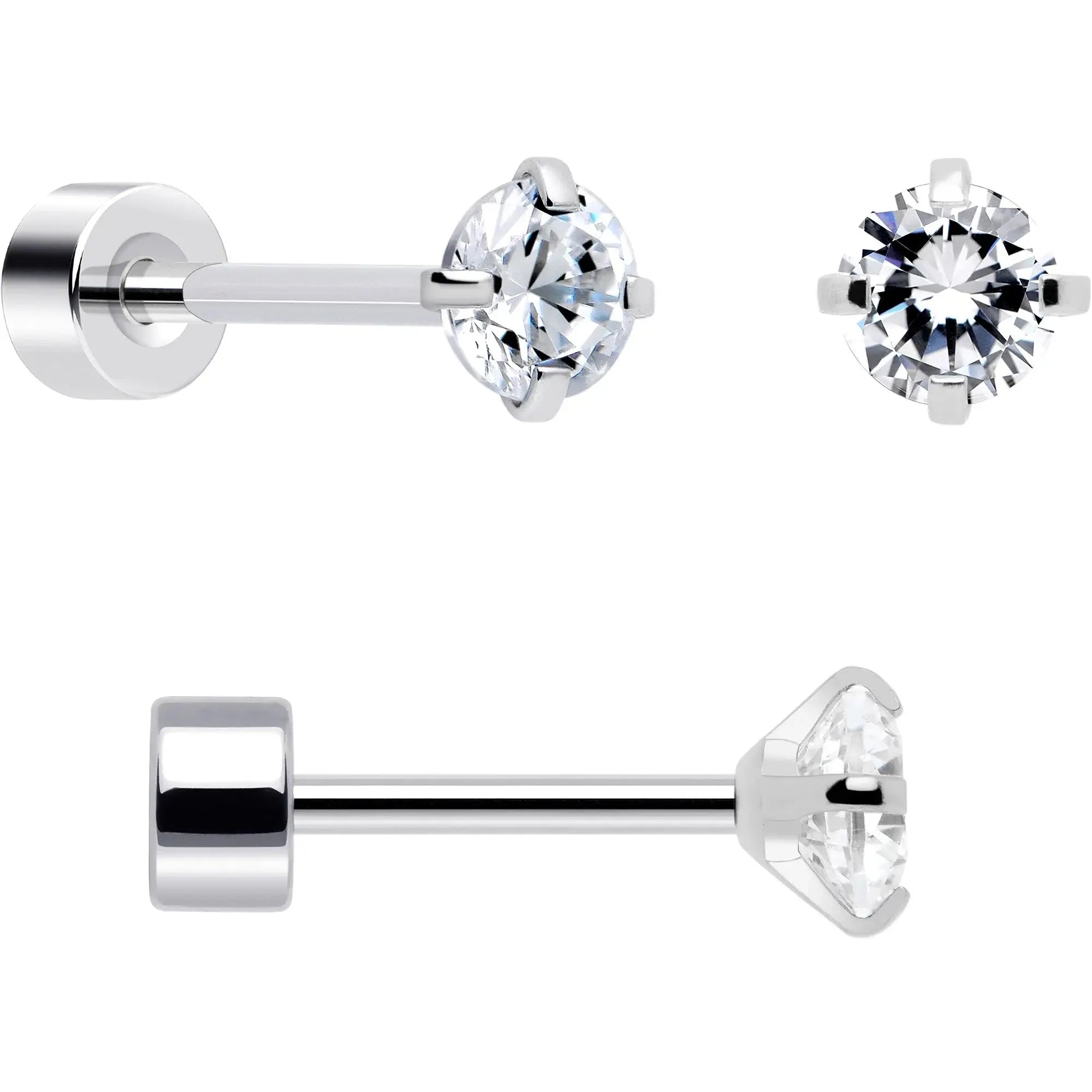 20G Clear Gem White Orb Flatback Earring Set of 6 - BodyCandy - Flyclothing LLC