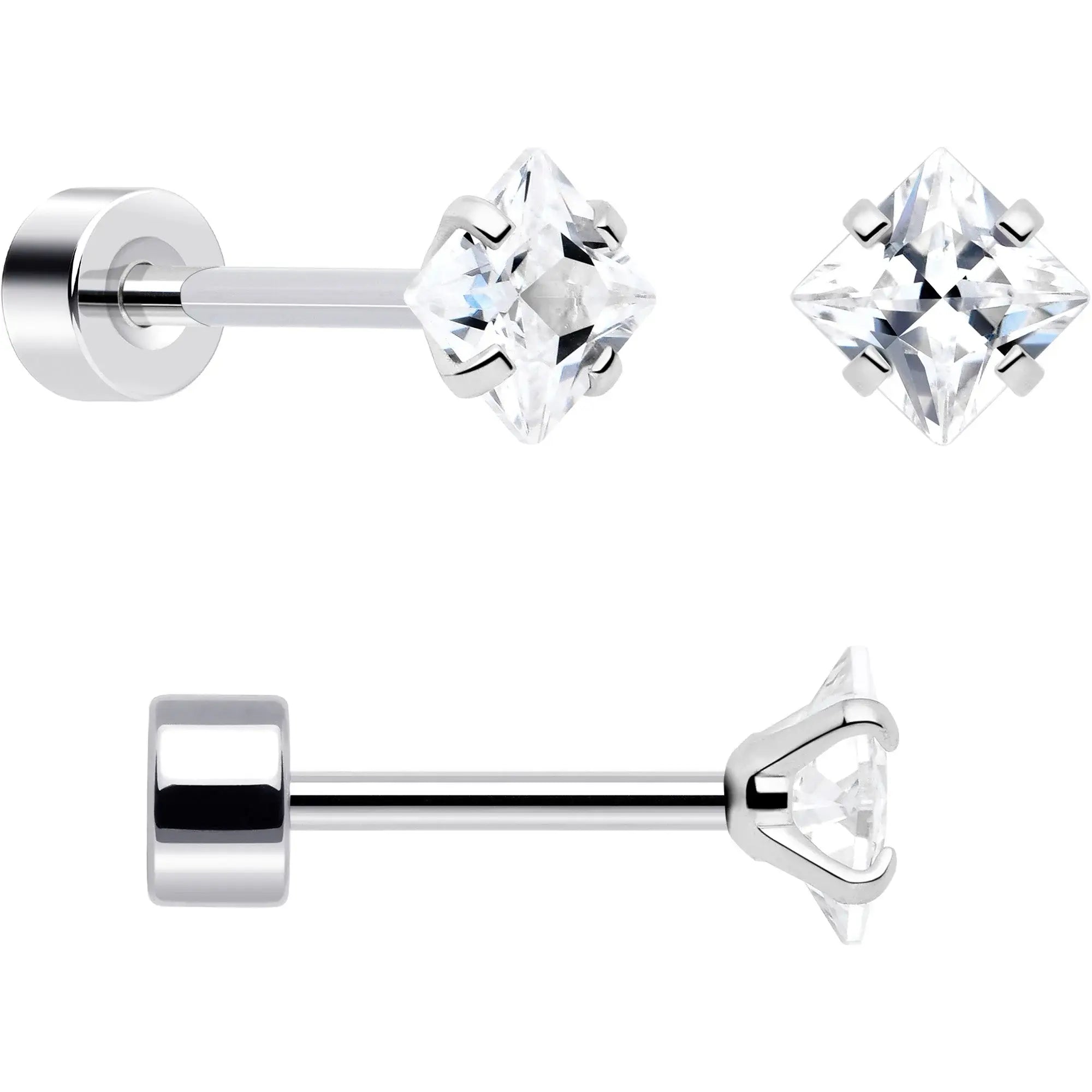 20G Clear Gem White Orb Flatback Earring Set of 6 - BodyCandy - Flyclothing LLC