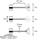 20G Clear Gem White Orb Flatback Earring Set of 6 - BodyCandy - Flyclothing LLC