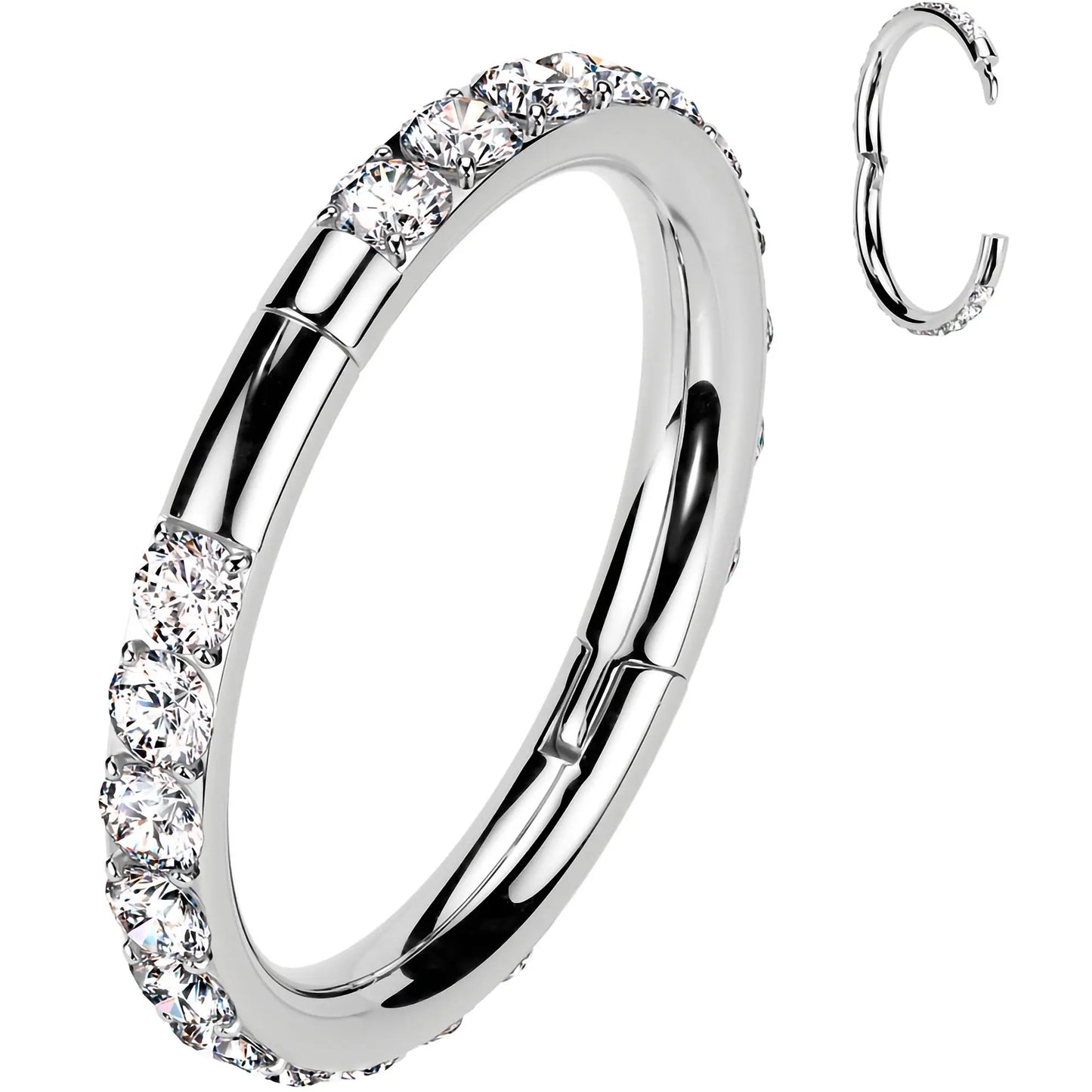 Implant Grade Titanium Forward CZ Double Sided Hoop Segment Ring - BodyCandy - Flyclothing LLC
