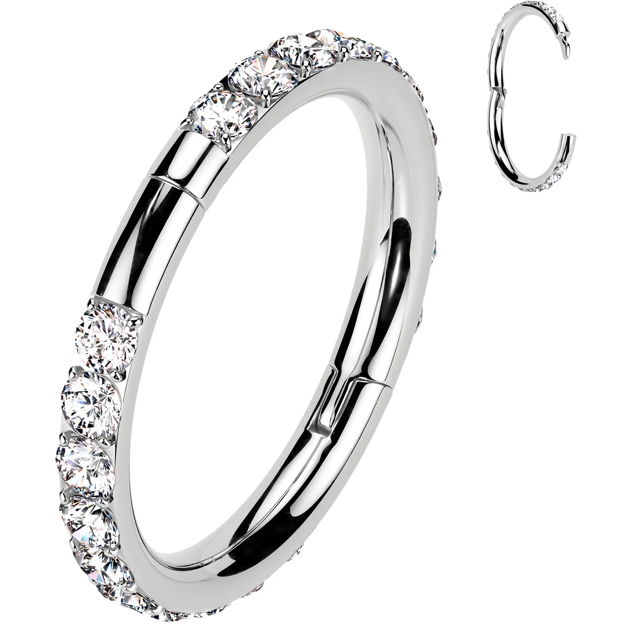 Implant Grade Titanium Forward CZ Double Sided Hoop Segment Ring - BodyCandy - Flyclothing LLC