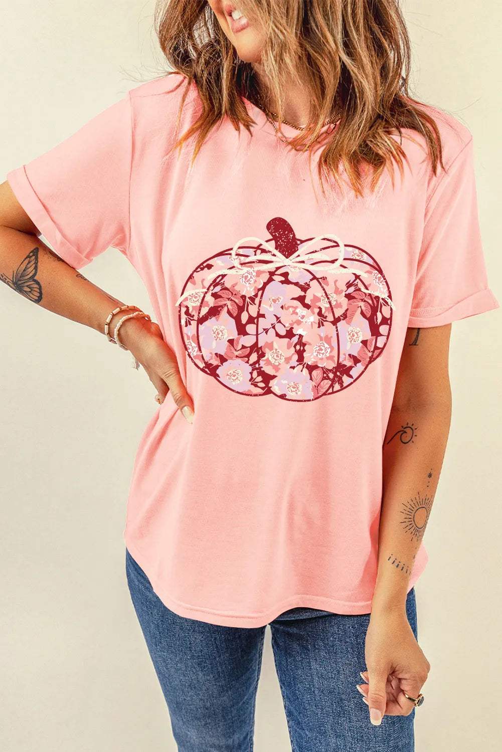 Pumpkin Graphic Round Neck Long Sleeve T-Shirt - Trendsi - Flyclothing LLC