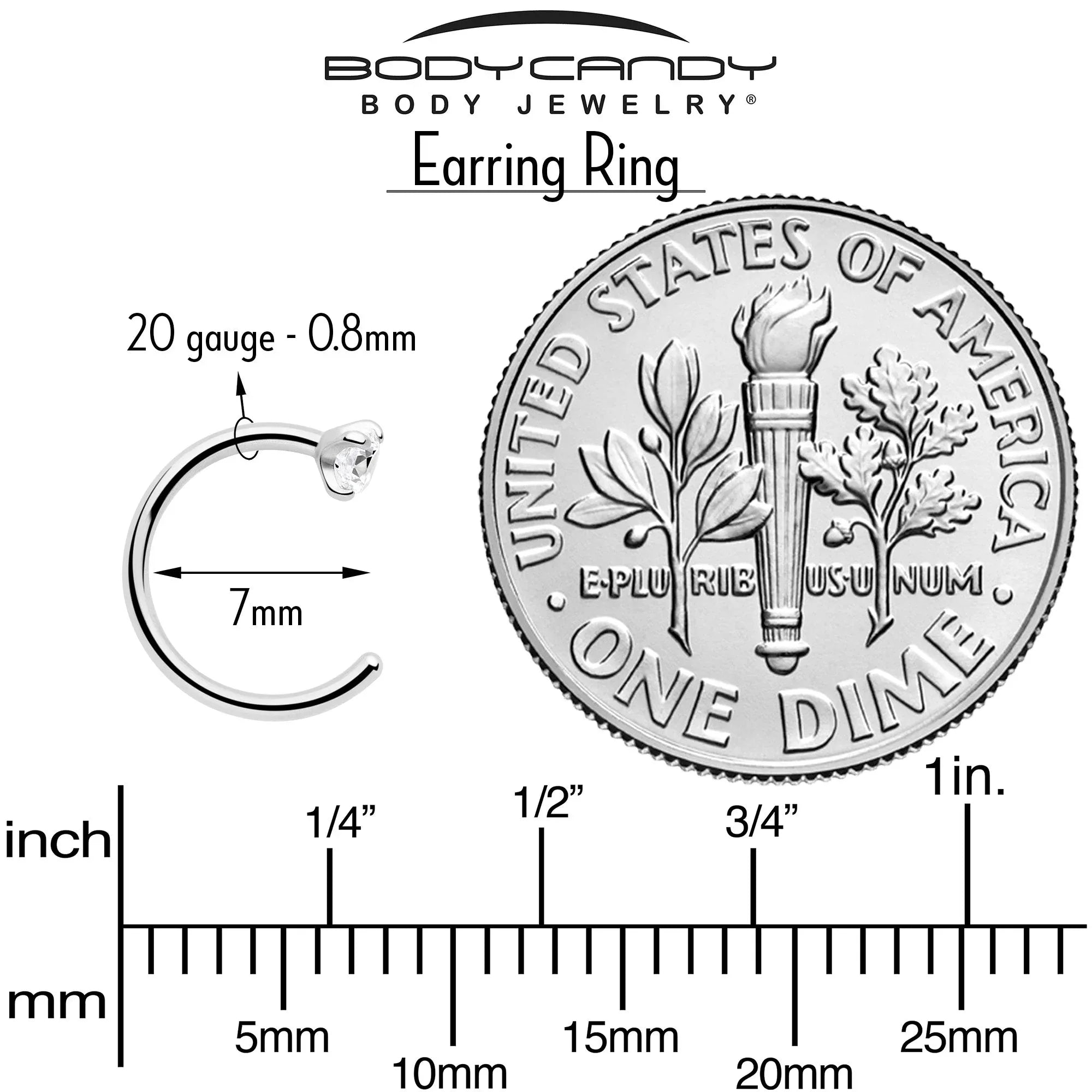 20G 2mm Gem Implant Grade Titanium Open Hoop Earrings - BodyCandy - Flyclothing LLC