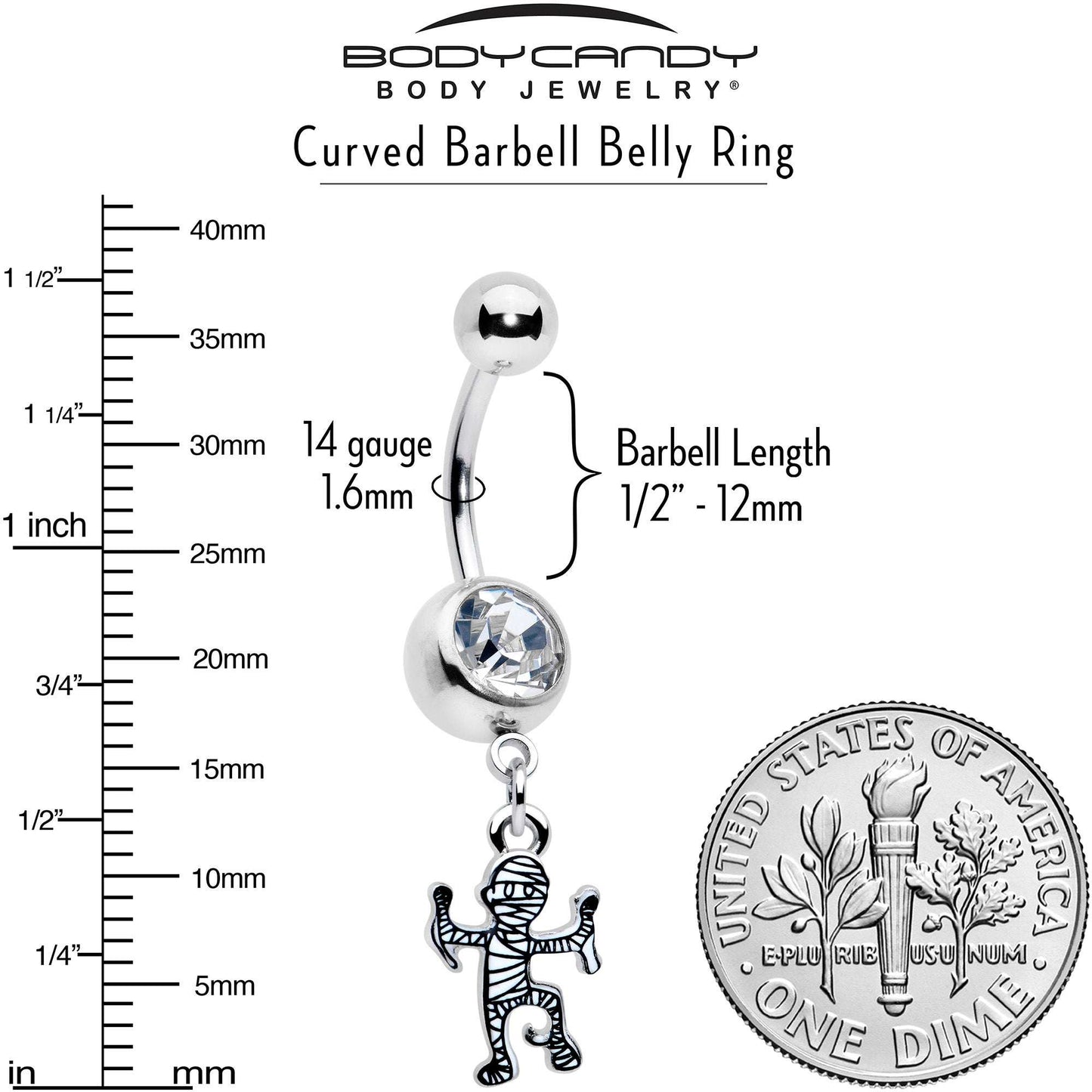 Clear Gem Two Tone Halloween Mummy Dangle Belly Ring
