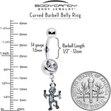 Clear Gem Two Tone Halloween Mummy Dangle Belly Ring