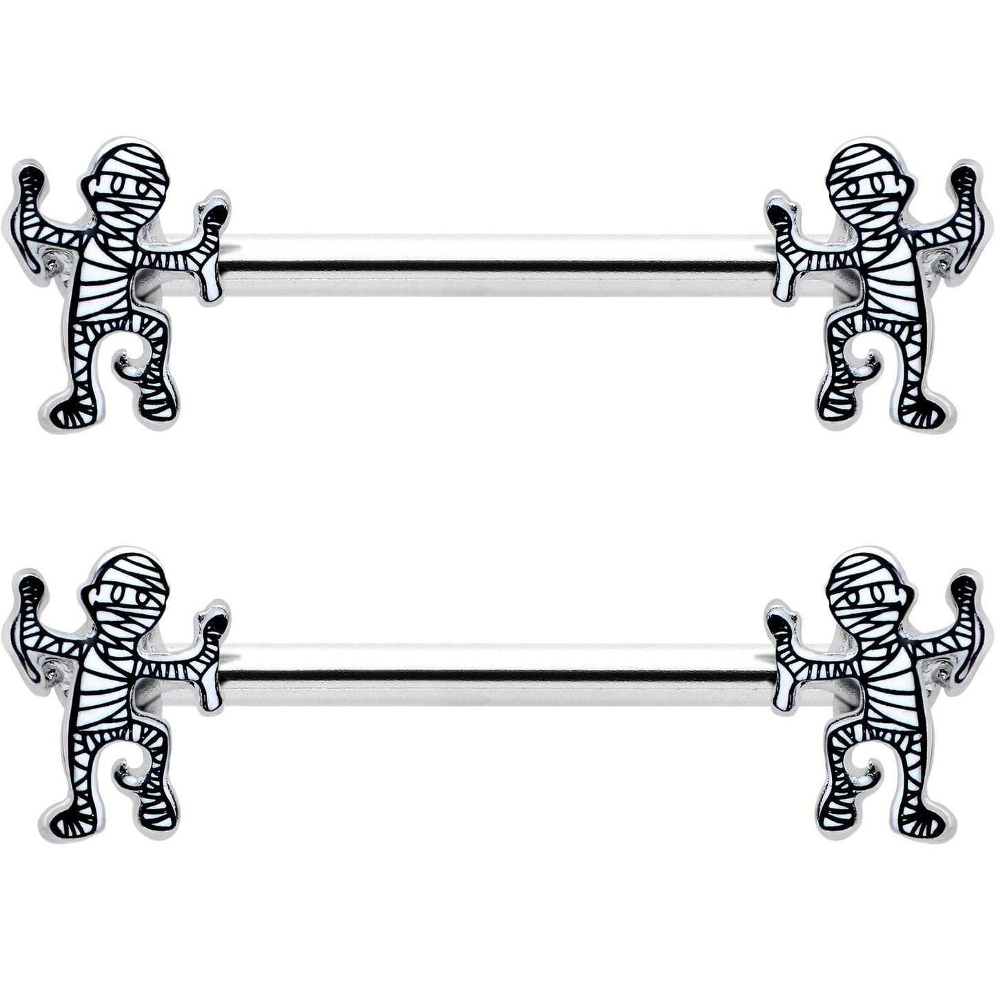 14G 9/16 Two Tone Halloween Mummy Barbell Nipple Ring Set