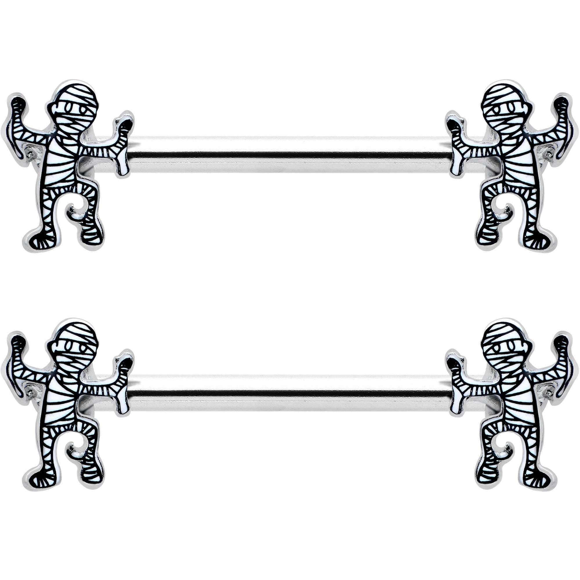 14G 9/16 Two Tone Halloween Mummy Barbell Nipple Ring Set