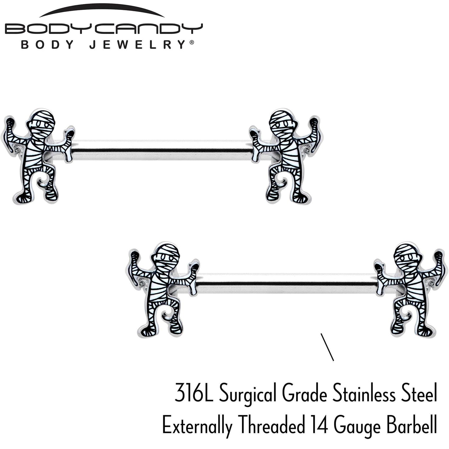 14G 9/16 Two Tone Halloween Mummy Barbell Nipple Ring Set