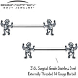 14G 9/16 Two Tone Halloween Mummy Barbell Nipple Ring Set